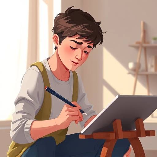 Photo d'une artiste travaillant sur une animation 2D avec une tablette graphique