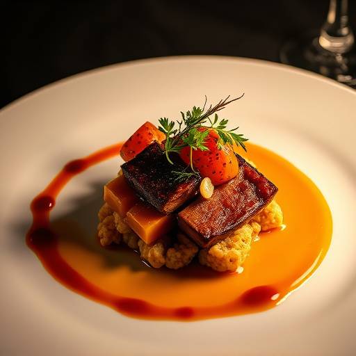 Photographie culinaire pour le restaurant 'Le Petit Gourmet', présentant un plat gastronomique finement décoré.